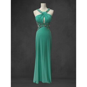 Betsy & Adam Teal Open Back Evening Gown Prom Dress Keyhole Neckline Size 6